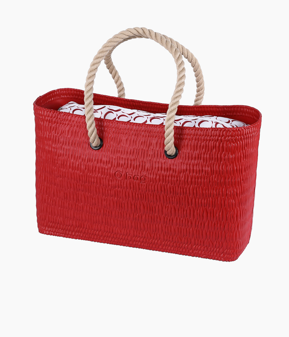 O bag Beach komplett set i Rosso färg med naturale rephandtag och Logo Rosso innerväska.
