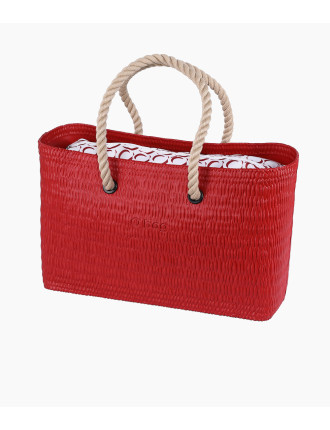 O bag Beach komplett set i Rosso färg med naturale rephandtag och Logo Rosso innerväska.