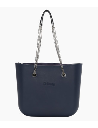 O bag Standard Blue Navy komplett väska med svart innerväska och kedjehandtag