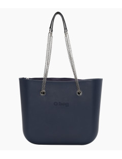 O bag Standard Blue Navy komplett väska med svart innerväska och kedjehandtag