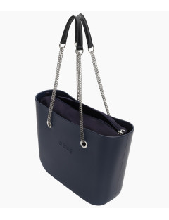 O bag Standard Blue Navy set väska med svart innerväska och kedjehandtag sida