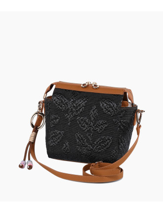 O bag Champagne Jacquard mörk marinblå axelväska med lyxigt mönstrat innerfoder