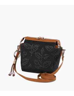O bag Champagne Jacquard mörk marinblå axelväska med lyxigt mönstrat innerfoder