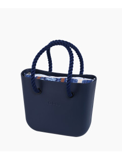 O bag Mini Blue Navy med Blue Navy innerväska och långa blå rephandtag front