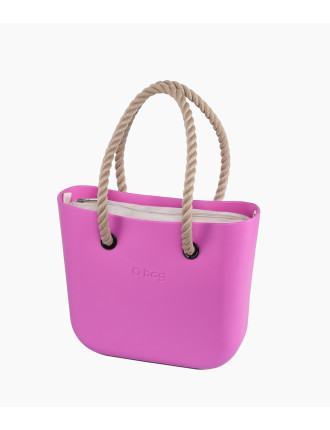 O bag Mini Super Pink med naturale innerväska och långa rephandtag front