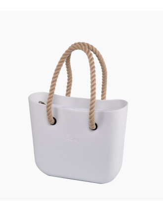 O bag Mini Latte med vit innerväska och långa naturfärgade rephandtag