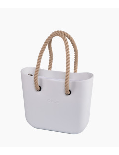 O bag Mini Latte med vit innerväska och långa naturfärgade rephandtag