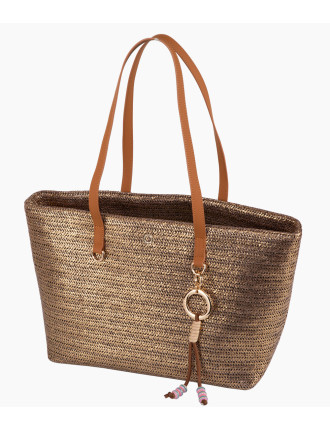 O bag Signature Icon Bronze Metallic shoppingväska med långa handtag och metallisk finish-framsida