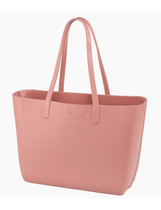 O bag Icon Pesca rosa shoppingväska i EVA-material med långa handtag. Framsida