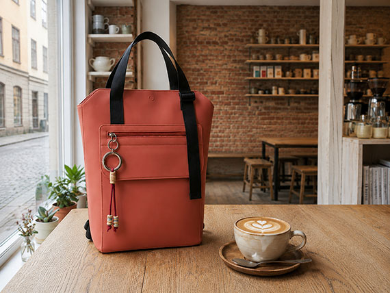 O bag Ryggsäck Rosso - röd original ryggsäck med svart handtag, framficka och italiensk design